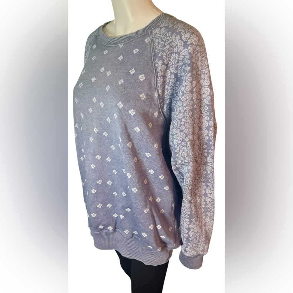 AERIE Blue Bandana Print Distressed Retro Crewneck Womens Sweatshirt |Size Large